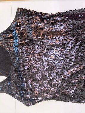 Studio Iridescent Sequin Tank Top - Black with Purple Sheen
